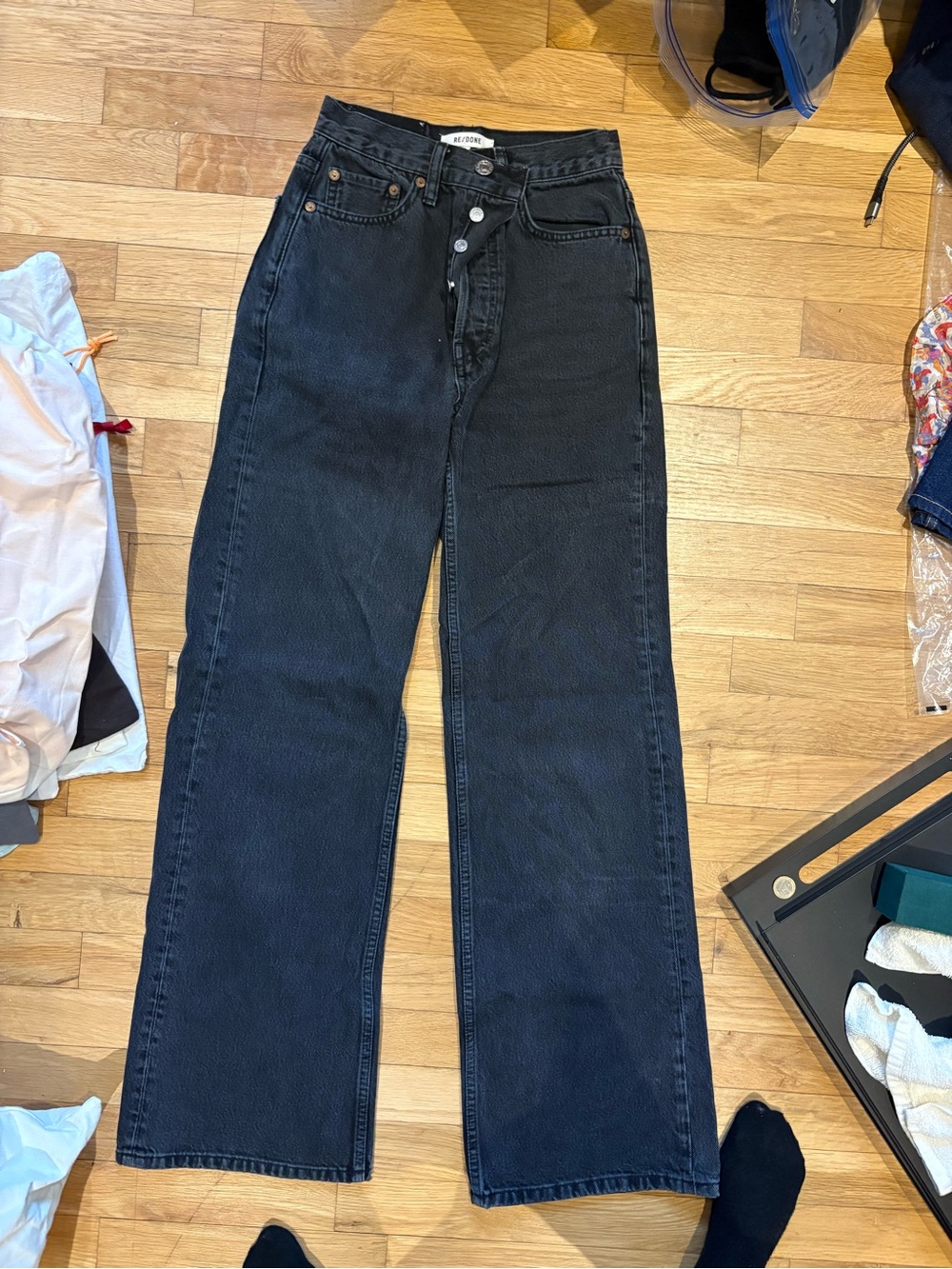 Re/Done Black High-Rise straight Wide-Leg Jeans